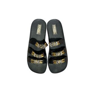 Frisky Gold Black Beaded Slip ons Size 9
